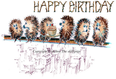 641 New York HAPPY BIRTHDAY. Skillipig greeting card 6 by 4 inches with brown recycled envelope.