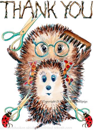 642 Hairdressers THANK YOU. Skillipig greeting card 6 by 4 inched with brown recycled envelope