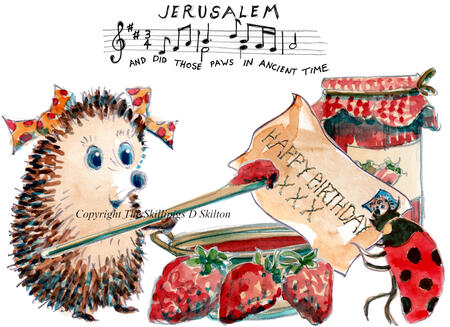 644 Jam and Jerusalem Skillipigs HAPPY BIRTHDAY Greeting card. 6 by 4 inches with brown recycled envelope 