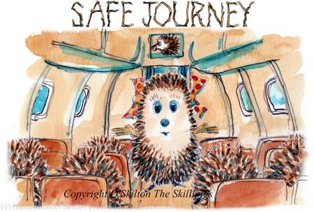645 SAFE JOURNEY skillipig cabin crew. 6 by 4 greeting card with brown recycled envelope.