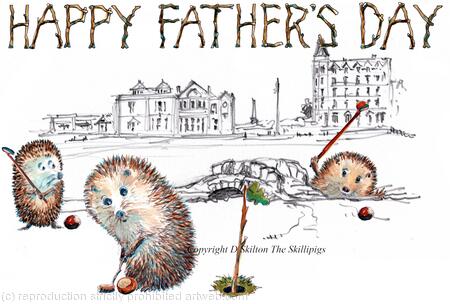 627 HAPPY FATHERS DAY 18th St Andrews. Skillipigs greeting card with brown recycled envelope.