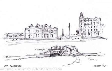 St Andrews Golf Course 18th hole pencil drawing. Greeting card 6 by 4 inches with white envelope