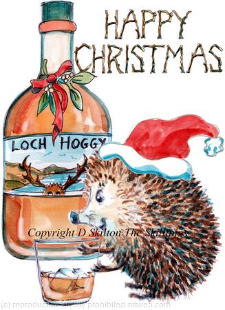 618 HAPPY CHRISTMAS whisky Skillipig card. 6 by 4 inches with brown recycled envelope