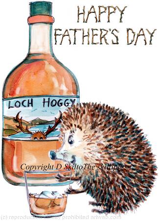 614 HAPPY FATHERS DAY whisky and glass. Skillipigs greeting 6 by 4 inches card with brown recycled envelope.