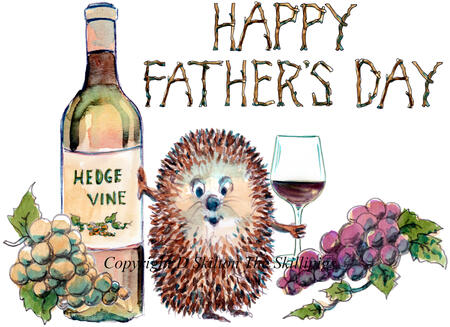 613 HAPPY FATHERS DAY wine bottle and glass. Skillipigs greeting card 6 by 4 inches with brown recycled envelope.