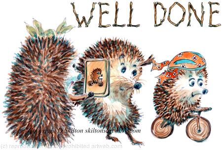 611 WELL DONE bike riding. Skillipigs greeting card 6 by 4 with recycled brown envelope.