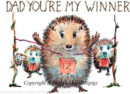 607 DAD YOU'RE MY WINNER runners. Skillipig greeting card 6 by 4 inches with brown recycled envelope.