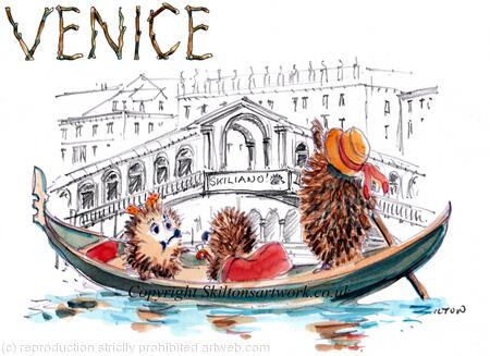 601 VENICE gondola Skillipigs greeting card.