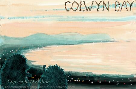 COLWYN BAY sunset. Skillipigs greeting card.