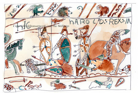 599 BAYEAUX TAPESTRY with Skillipigs. Greeting card.