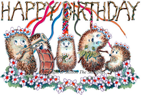 598 HAPPY BIRTHDAY May pole dancers. Skillipig Greeting card.