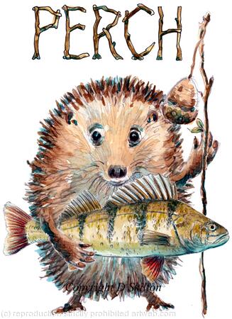 Perch with the Skillipigs ( fun hedgehogs) greeting card. 6 by 4 inches with brown recycled envelope.