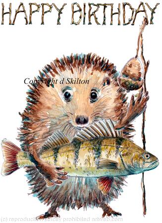 Perch HAPPY BIRTHDAY with the Skillipigs. 6 by 4 inch greeting card with brown recycled envelope.