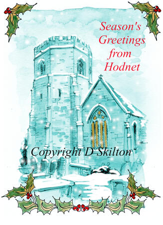 Hodnet Church Shropshire  Christmas card. 6 by 4 inch with white envelope. Pack of 5