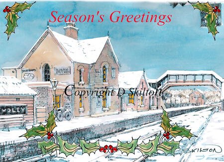 Bewdley Station in snow SEASON'S GREETINGS 6 by 4 inch card with white envelope.