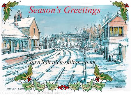 Highley Station Snow SEASON'S GREETING 6 by 4 inch card with white envelope.