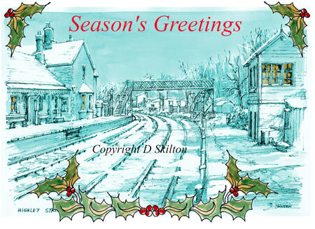 Highley Station snow (2) SEASONS GREETINGS 6 by 4 inch greeting card with white envelope.