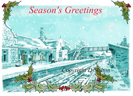 Bridgnorth Station SEASONS GREETINGS 6 by 4 inch greeting card with white envelope.