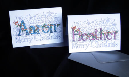 Any name in this design, 6 by 4 Christmas card ideal for sending money in a more personal way. £2.50 each please give name required.