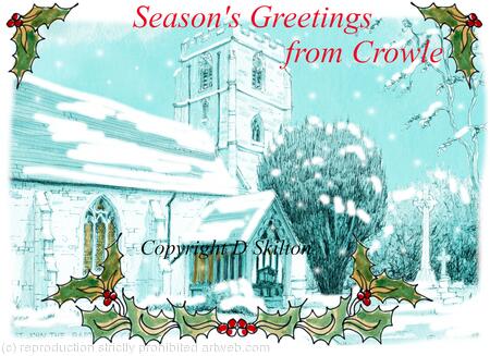 Crowle Christmas card of the church. 6 by 4 inches white card and envelope