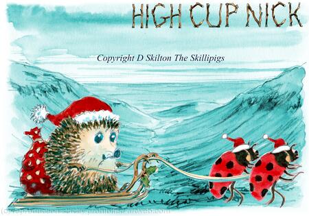 HIGH CUP NICK Christmas card with Skillipig Father Christmas. 6 by 4 inches with white envelope.