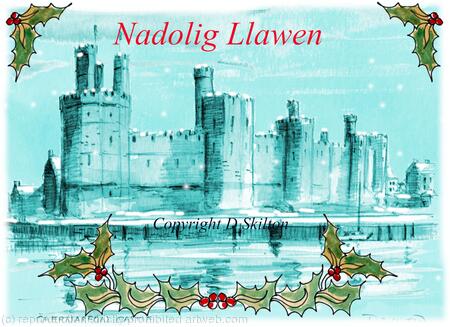 2 CAERNARFON, Caernarfon Castle NADOLIG LLAWEN Christmas card 6 by 4 inches. The greeting can be in English if you wish, please ask.
