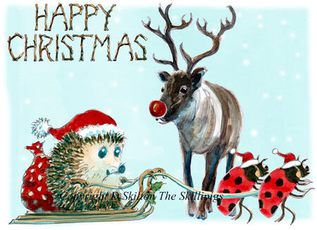 846 sleigh reindeer HAPPY CHRISTMAS. 6 by 4 inch card with brown recycled envelope. 