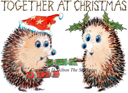 702 TOGETHER AT CHRISTMAS Skillipigs Christmas card. 6 by 4 inch card with brown recycled envelope.