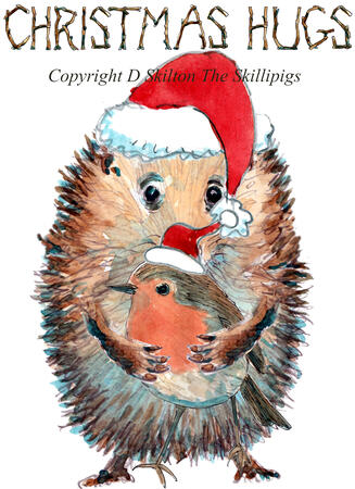 684 CHRISTMAS HUGS with Robin. Skillipigs 6 by 4 inch card with recycled envelope.
