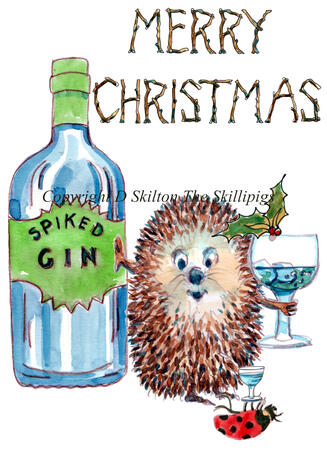 298 GIN MERRY CHRISTMAS Skillipig 6 by 4 card with brown recycled envelope.