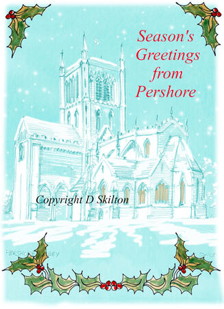 Pershore Abbey Christmas card  6 by 4 inch greeting card with envelope.