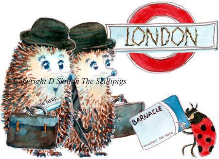 LONDON station with the skillipigs 6 by 4 inch greeting card with envelope. Any station can be on the sign, please ask.