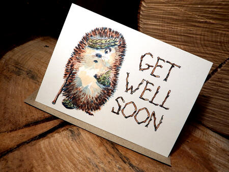 103 Skillipig with stick and bandages GET WELL SOON 6 by 4 inch greeting card.