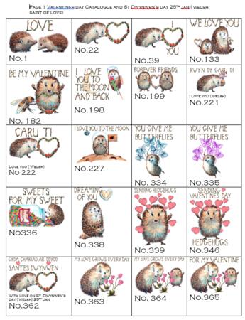 1 Valentines day Skillipigs card catalogue. choose the card number you wish and email or contact us or say when you buy by payPal.