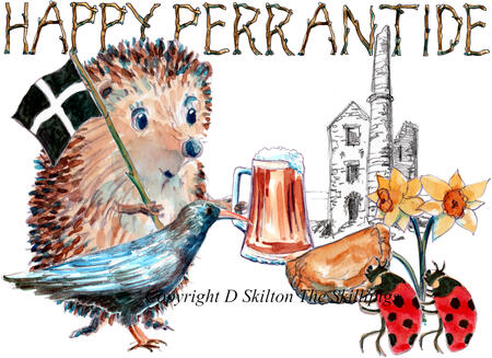 933 Skillipigs HAPPY PERRANTIDE greeting card 6 by 4 inch ivory card with envelope.