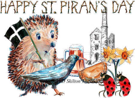 934 HAPPY ST PIRAN'S DAY Skillipigs greeting card. 6 by 4 inch ivory card with brown recycled envelope.