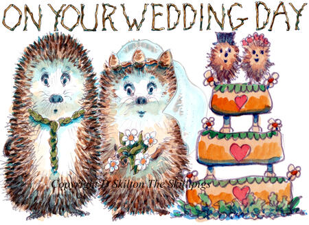 977 ON YOUR WEDDING DAY bride and groom Skillipig card. 6 by 4 inch card with envelope. 