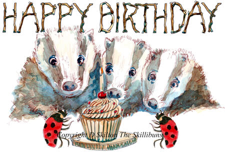5 5 SF Skillipig Friends card badger babies HAPPY BIRTHDAY