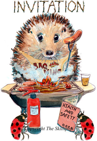 1034 BBQ invitation greeting card 6 by 4 ivory card with envelope.