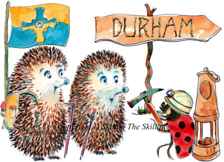 DURHAM greeting card Skillipig walkers with signpost. 6 by 4 inch greeting card with envelope.
