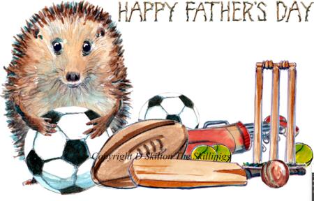 1068 Ball games with spike HAPPY FATHERS DAY 6 by 4 inch Skillipig card with envelope