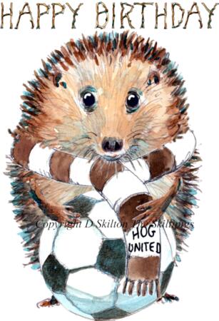1076 HAPPY BIRTHDAY football 6 by 4 inch Skillipig greeting card with envelope.