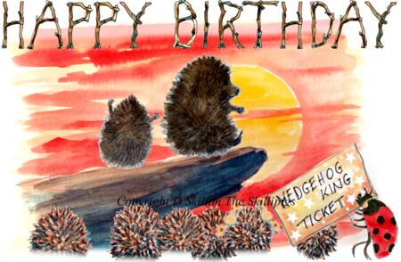 1119 Hedgehog King HAPPY BIRTHDAY card 6 by 4 inches with brown recycled envelope.