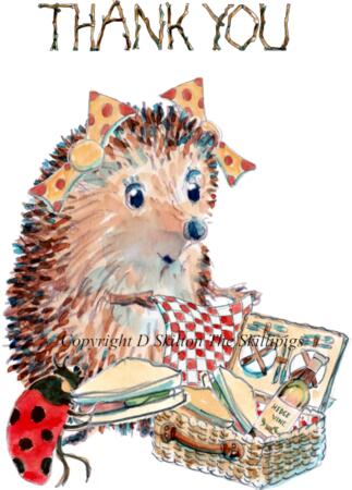 1148 THANK YOU picnic Skillipig greeting card, 6 by 4 inches with envelope.