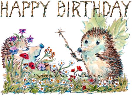 696N HAPPY BIRTHDAY fairy hedgehog and wand. Skillipig 6 by 4 inch greeting card with envelope.