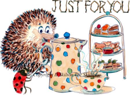 706 Coffee and cake JUST FOR YOU Skillipig 6 by 4 inch greeting card with envelope