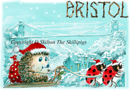BRISTOL Christmas Sleigh. Skillipig Christmas greeting card 