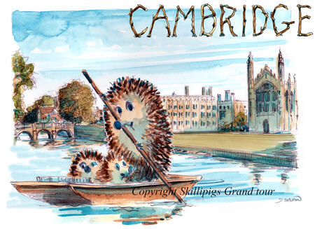 CAMBRIDGE punt and Skillipigs, Skillipigs greeting card.