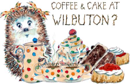 WILBUTON COFFEE AND CAKE Skillipig  6 by 4 inch greeting card.