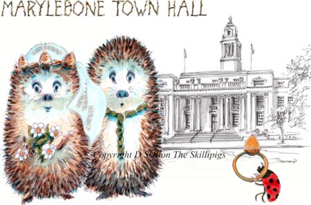 Marylebone Town Hall Skillipig wedding 6 by 4 inch card with envelope. 